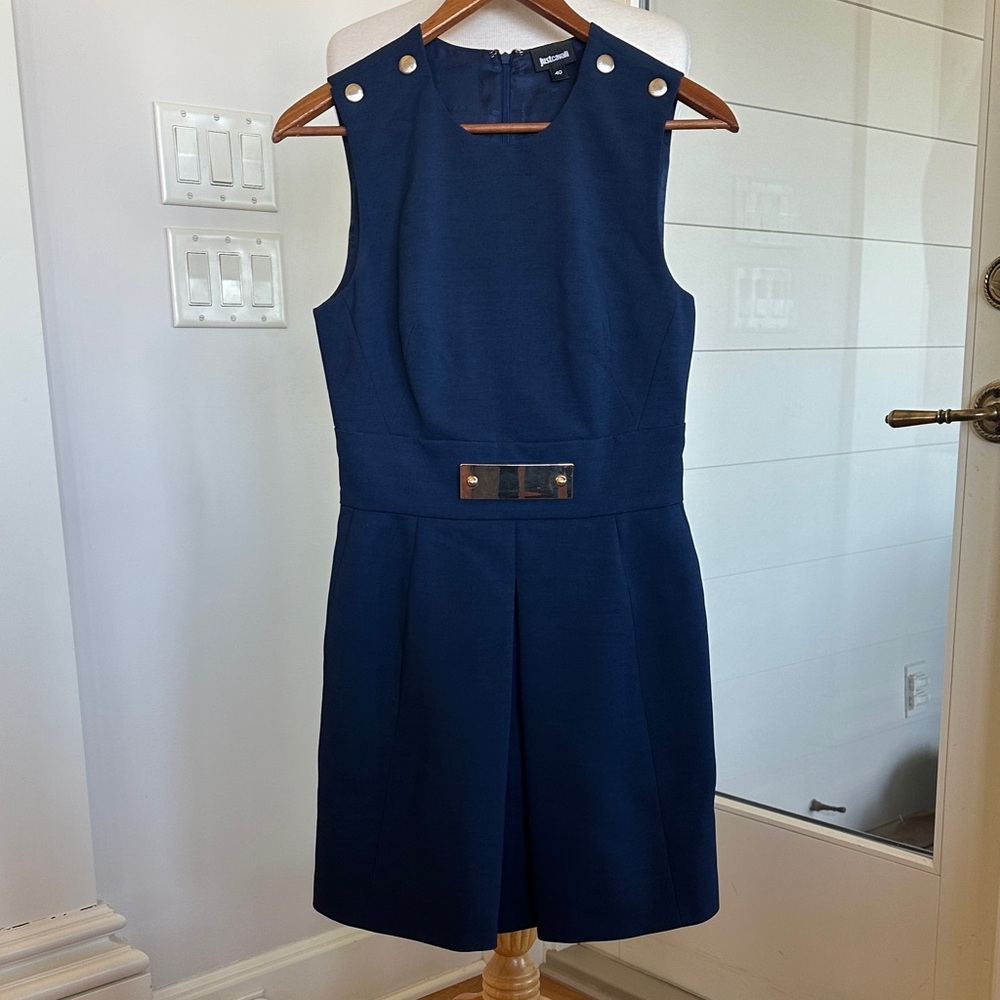 Justcavalli Just Cavalli Navy Sleeveless Belted A-Line Dress 40